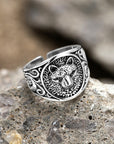 Bague Viking Loup Fenrir Et Gravures
