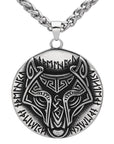 Collier Viking Tête de Loup Fenrir Et Runes
