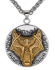 Collier Viking Tête de Loup Fenrir Et Runes