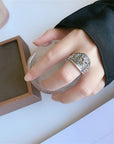 Bague Viking Loup Fenrir Et Gravures