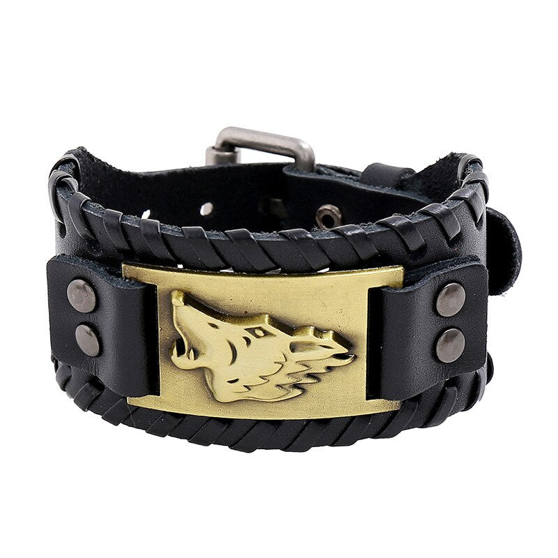Bracelet Viking En Cuir Loup Fenrir