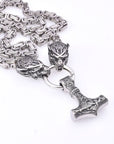 Collier Viking Marteau De Thor Et Têtes De Loups