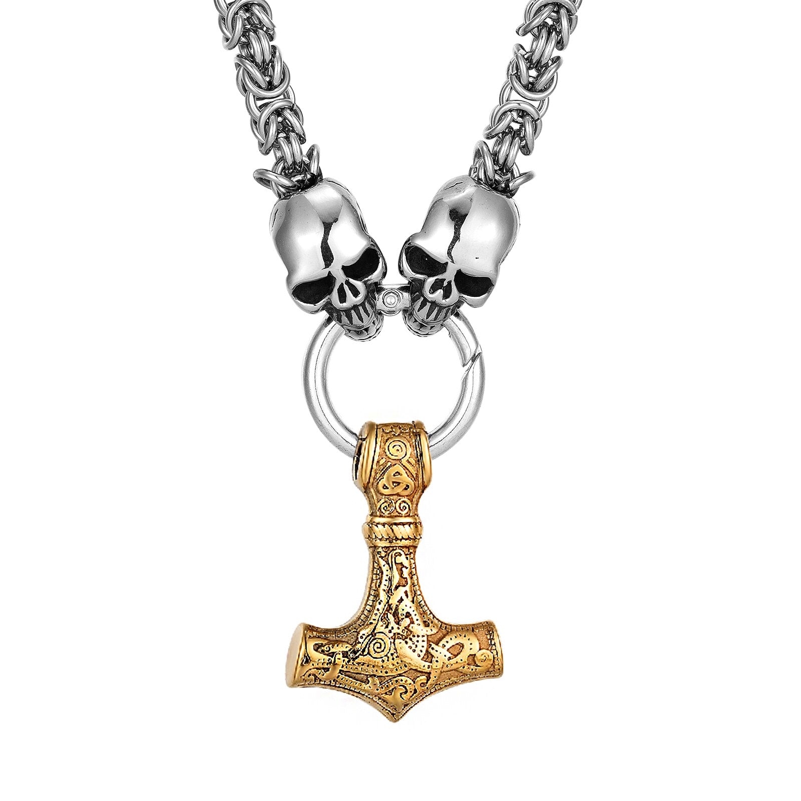Collier Viking Mjolnir Et Crânes