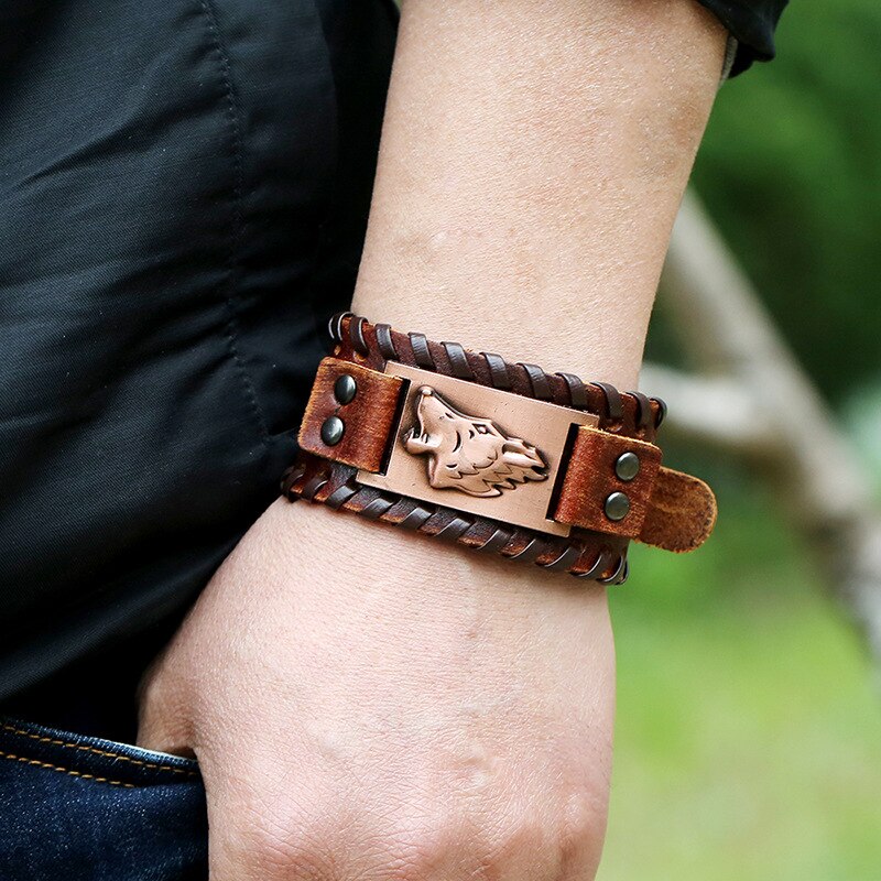 Bracelet Viking En Cuir Loup Fenrir