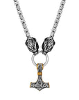 Collier Viking Marteau De Thor Et Têtes De Loups