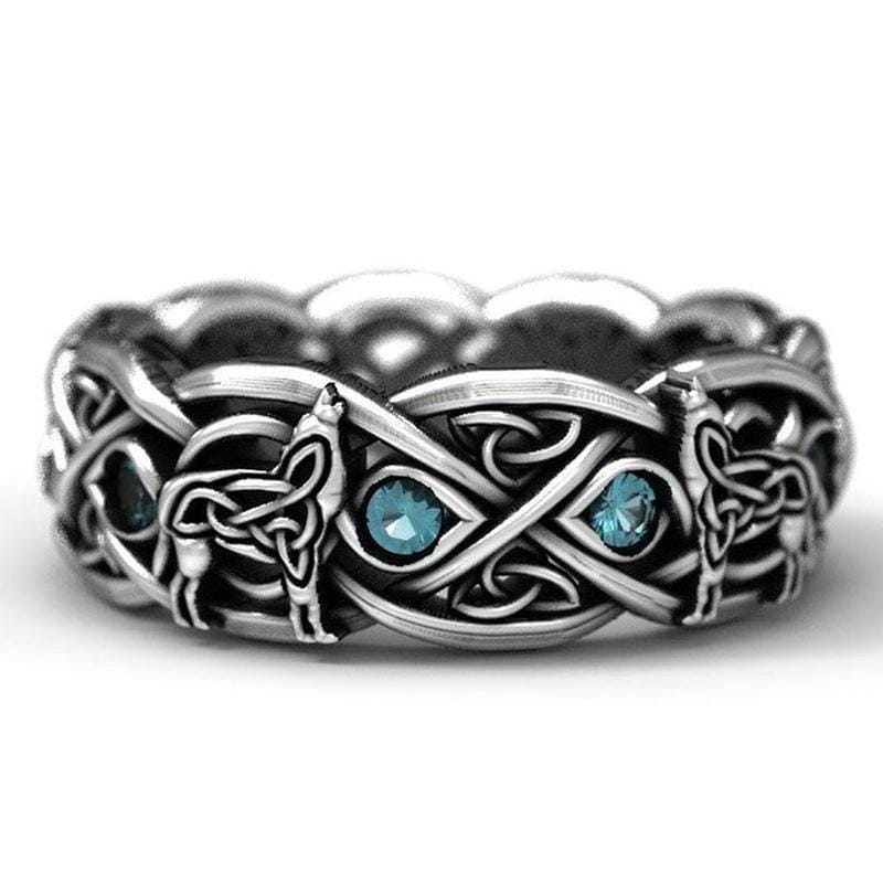 Bague de loup celtique bleue