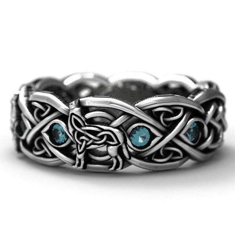Bague de loup celtique bleue