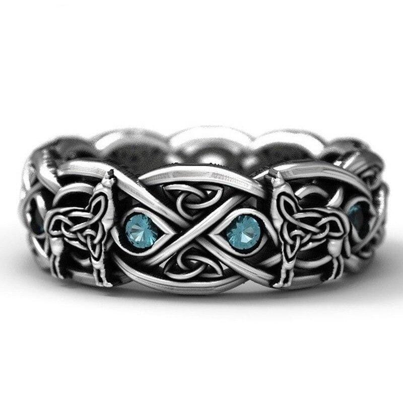 Bague de loup celtique bleue