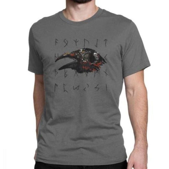 T-SHIRT VIKING - Corbeau et runes vikings